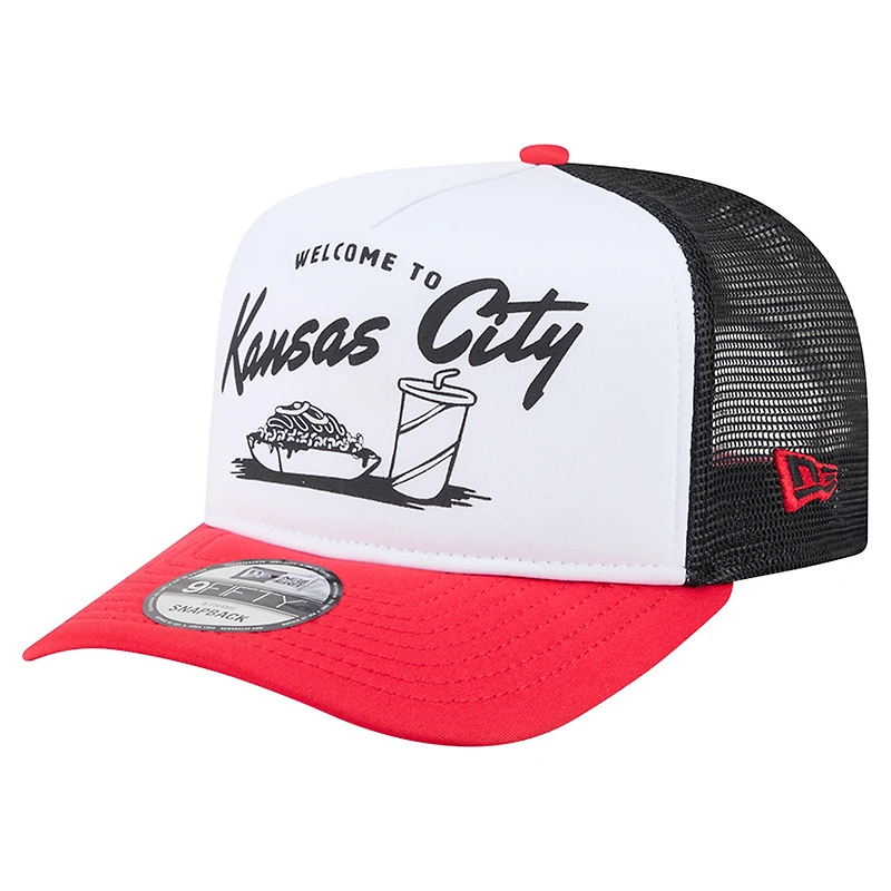 Men's New Era White/Red Kansas City Chiefs Foodie 9FIFTY A-Frame Trucker Snapback Hat
