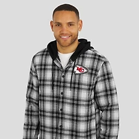 Men's NFL x Darius Rucker Collection by Fanatics Black Kansas City Chiefs Plaid Flannel Quilted Full-Snap Hooded Shacket