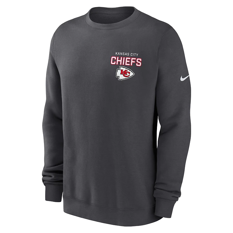 Men's Nike Anthracite Kansas City Chiefs Primetime Club Fleece Pullover Sweatshirt