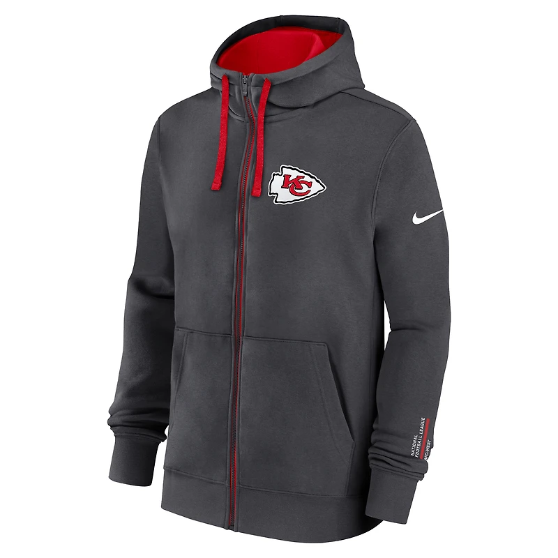Men's Nike Anthracite Kansas City Chiefs Primetime Club Full-Zip Hoodie