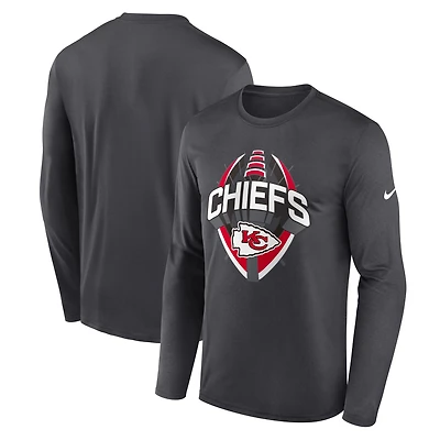 T-shirt Nike Anthracite Kansas City Chiefs Primetime Legend Icon Performance à manches longues pour homme