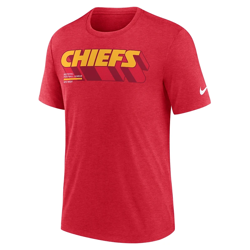 Men's Nike Heather Red Kansas City Chiefs Long Pass Tri-Blend T-Shirt