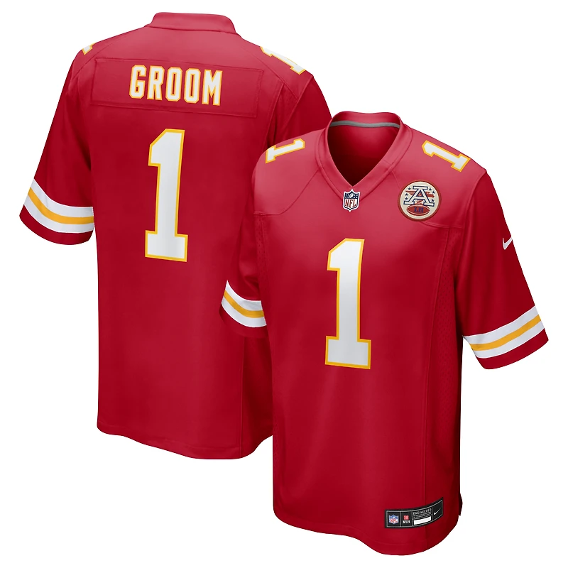 Men's Nike Number 1 Groom Red Kansas City Chiefs Game Jersey