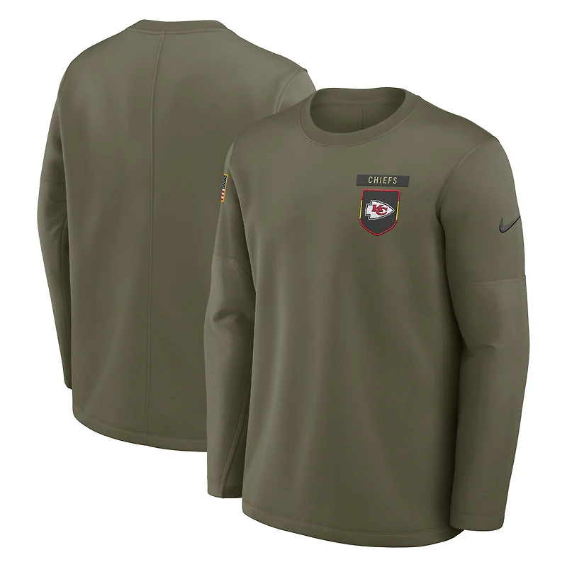 Maillot Nike Olive Kansas City Chiefs 2025 Salute to Service Sideline Coaches Therma-FIT à manches longues pour homme