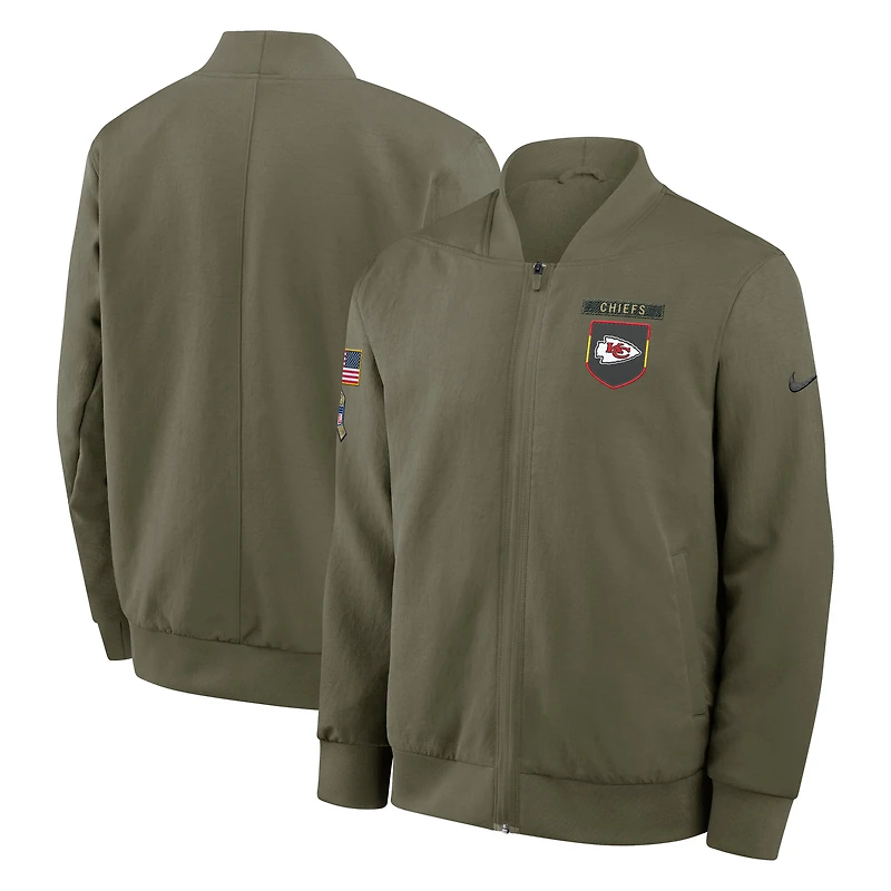 Men's Nike Olive Kansas City Chiefs 2025 Salute to Service Sideline Full-Zip Bomber Jacket
