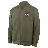 Veste aviateur Nike Olive Kansas City Chiefs 2025 Salute to Service Sideline à fermeture éclair intégrale pour homme