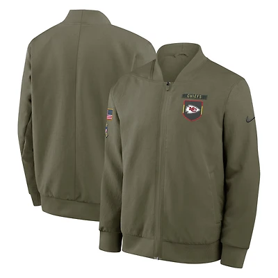 Men's Nike Olive Kansas City Chiefs 2025 Salute to Service Sideline Full-Zip Bomber Jacket