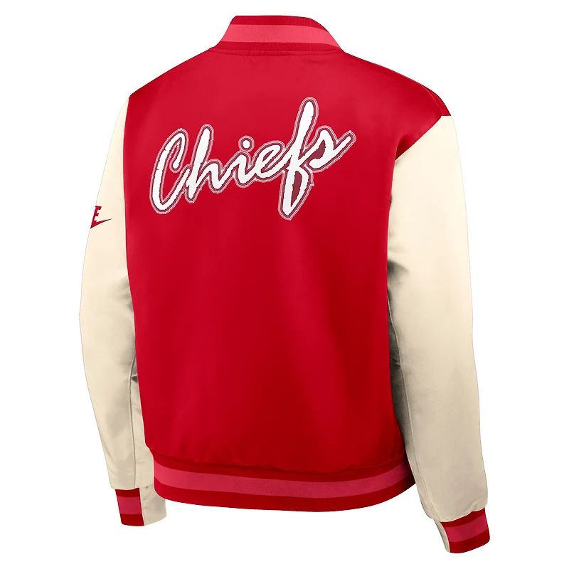 Men's Nike Red/Cream Kansas City Chiefs Rewind Legacy Full-Snap Bomber Jacket