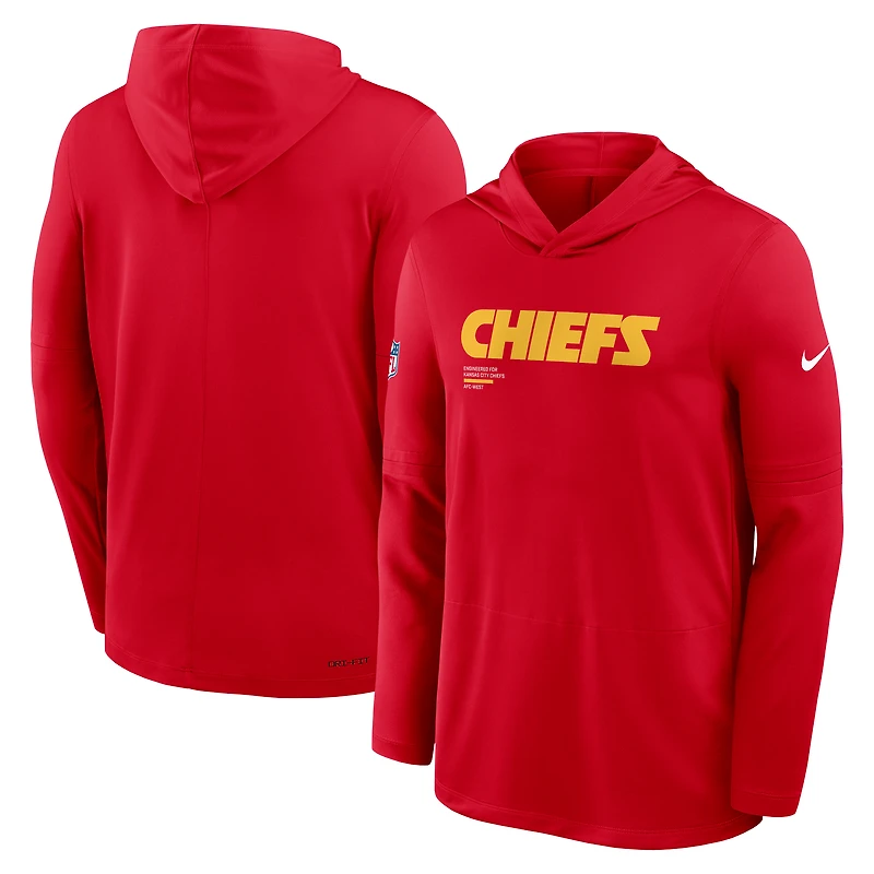 T-shirt à capuche manches longues Nike rouge Kansas City Chiefs 2025 Sideline Pure Fury Dri-FIT pour homme