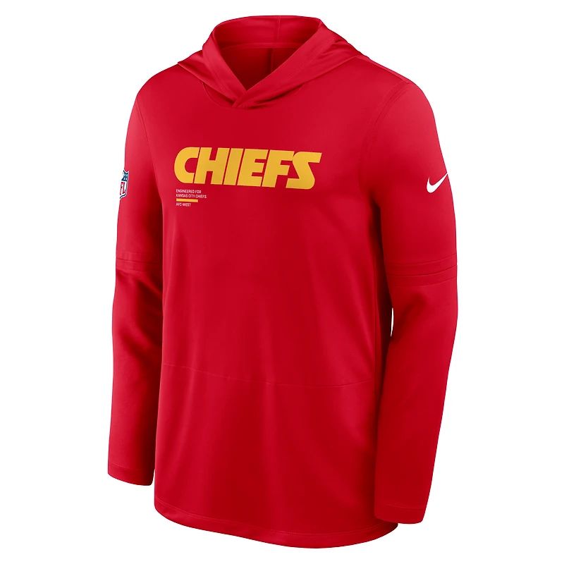 T-shirt à capuche manches longues Nike rouge Kansas City Chiefs 2025 Sideline Pure Fury Dri-FIT pour homme