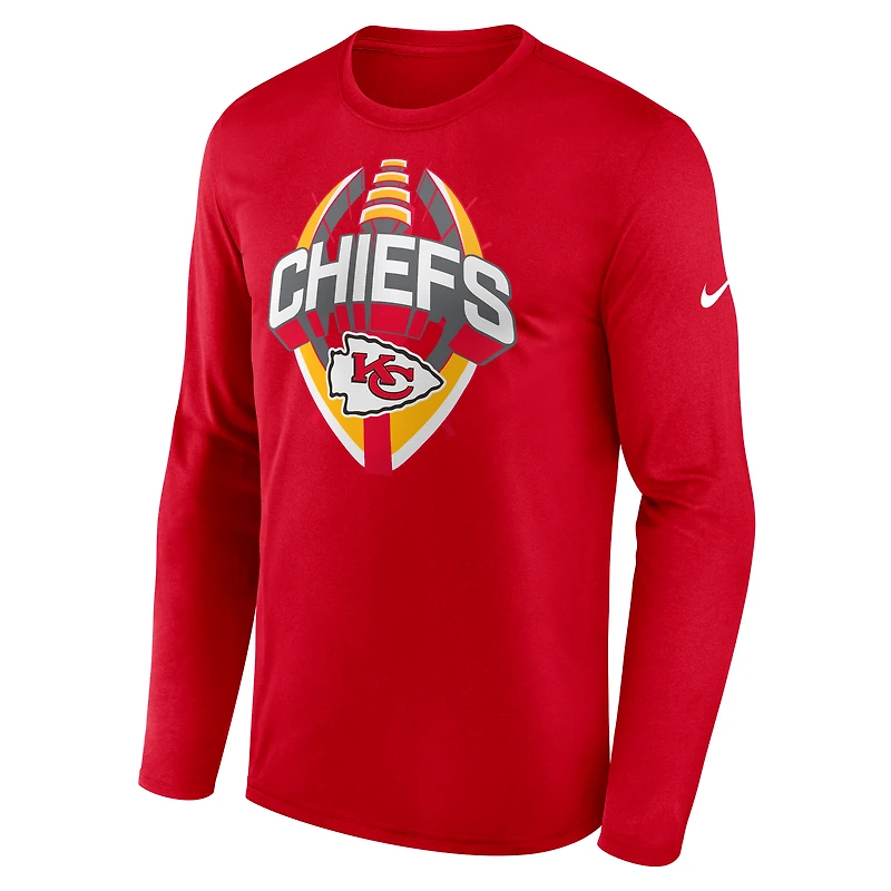 T-shirt Nike rouge à manches longues pour homme Kansas City Chiefs Primetime Legend Icon Performance