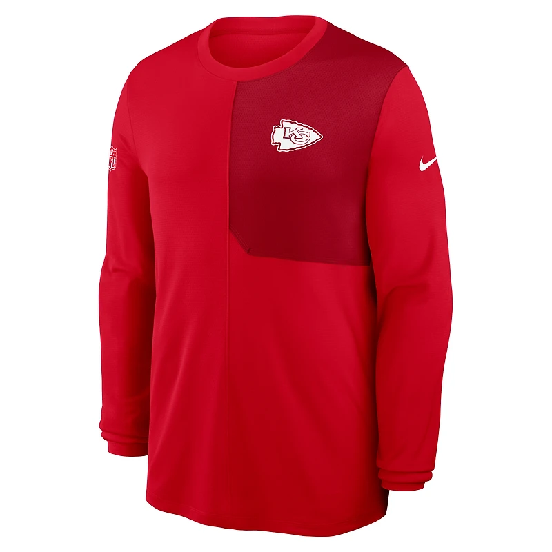 Maillot Nike rouge à manches longues Kansas City Chiefs Sideline Coach UV Dri-FIT pour homme