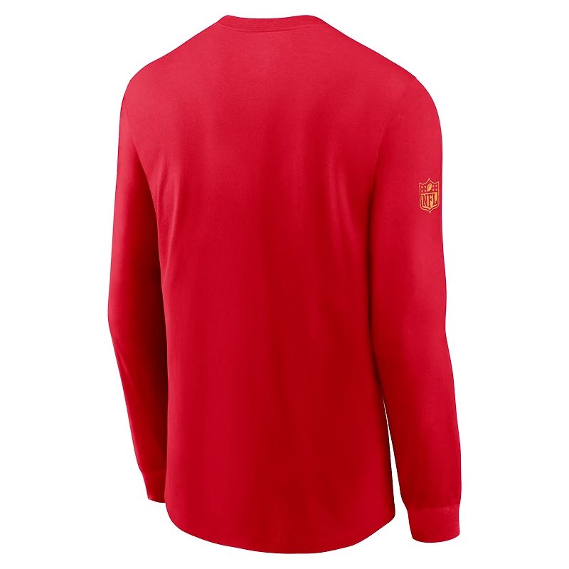 T-shirt Nike rouge à manches longues Kansas City Chiefs Sideline Dri-FIT pour homme