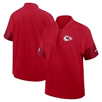 Veste d'entraîneur Nike rouge Kansas City Chiefs Sideline pour homme, manches courtes, fermeture éclair au quart, technologie Dri-FIT