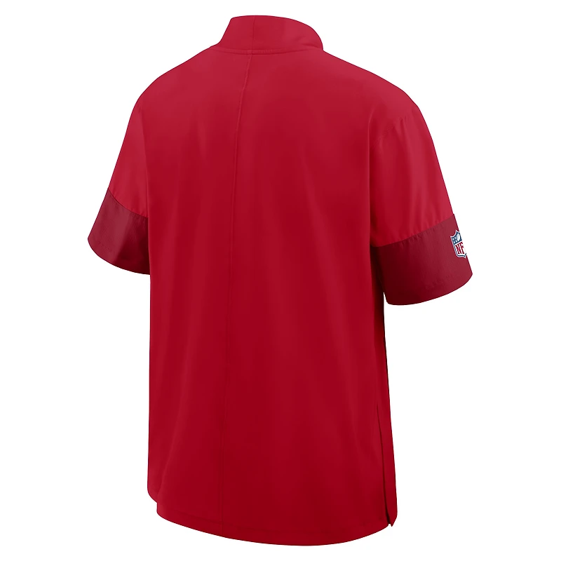 Veste d'entraîneur Nike rouge Kansas City Chiefs Sideline pour homme, manches courtes, fermeture éclair au quart, technologie Dri-FIT
