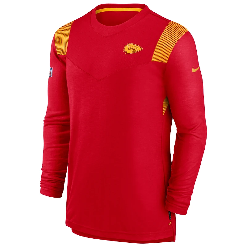 T-shirt à manches longues Nike pour hommes, rouge, Kansas City Chiefs Sideline, logo ton sur ton, Performance Player