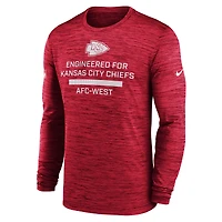 T-shirt Nike rouge à manches longues Sideline Velocity Performance pour homme des Kansas City Chiefs