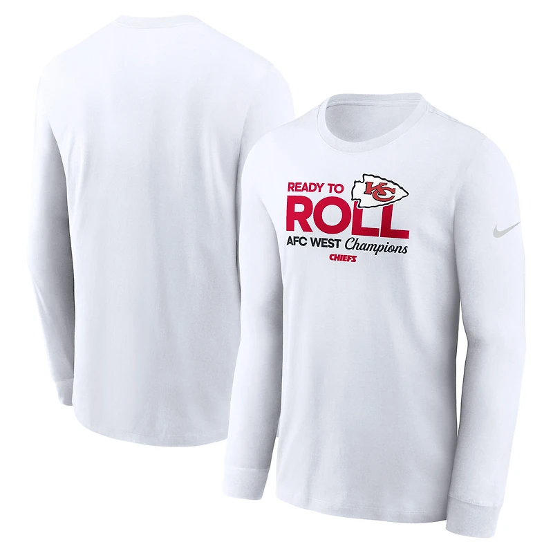T-shirt à manches longues Nike blanc pour homme Kansas City Chiefs 2024 AFC West Division Champions Locker Room Trophy Collection