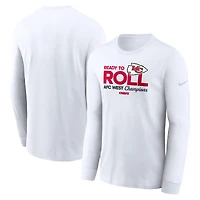 T-shirt à manches longues Nike blanc pour homme Kansas City Chiefs 2024 AFC West Division Champions Locker Room Trophy Collection
