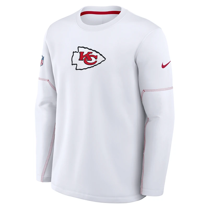 Men's Nike White Kansas City Chiefs Sideline Coaches Midweight Therma-FIT Sweatshirt