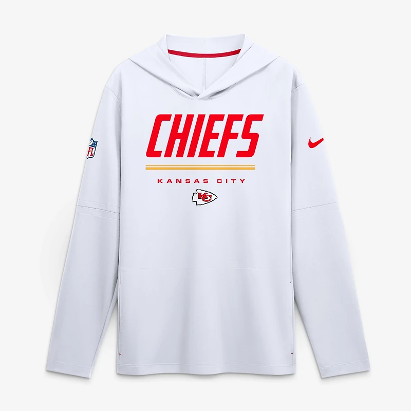 T-shirt à manches longues et capuche Nike blanc Kansas City Chiefs Sideline Dri-FIT pour homme