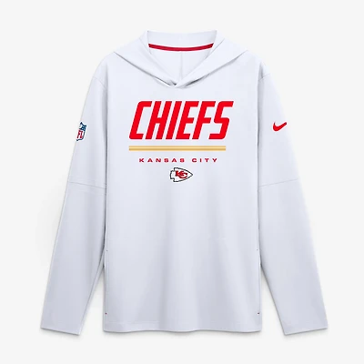 T-shirt à manches longues et capuche Nike blanc Kansas City Chiefs Sideline Dri-FIT pour homme