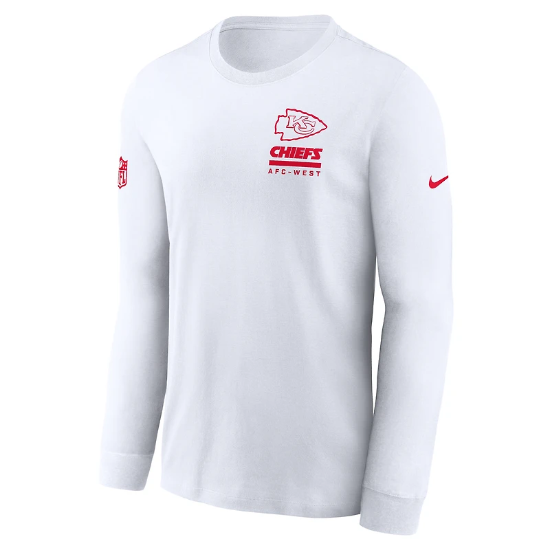 T-shirt Nike blanc à manches longues Kansas City Chiefs Sideline Dri-FIT pour homme
