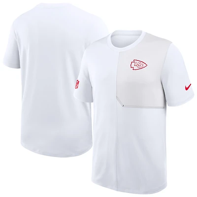 T-shirt d'entraîneur Nike Dri-Fit Sideline UV blanc pour homme, modèle Kansas City Chiefs, blanc.