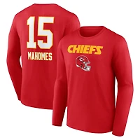 Men's Patrick Mahomes Red Kansas City Chiefs Team Wordmark Name & Number Long Sleeve T-Shirt