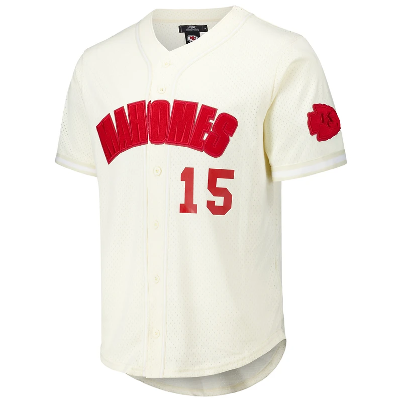 Men's Pro Standard Patrick Mahomes Cream Kansas City Chiefs Name & Number Triple Tonal Button-Up Baseball Jersey