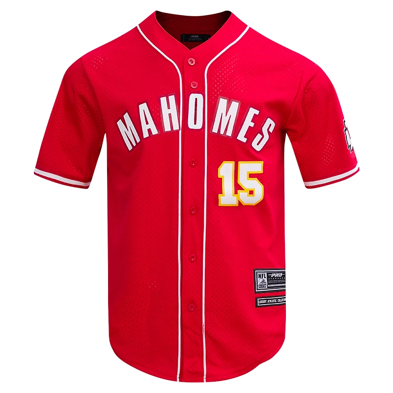 Men's Pro Standard Patrick Mahomes Red Kansas City Chiefs Mesh Button-Up Baseball Jersey