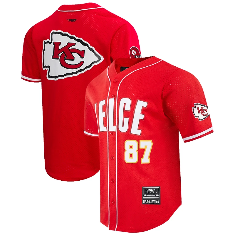 Men's Pro Standard Travis Kelce Red Kansas City Chiefs Mesh Button-Up Baseball Jersey