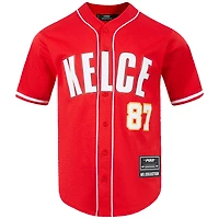 Men's Pro Standard Travis Kelce Red Kansas City Chiefs Mesh Button-Up Baseball Jersey