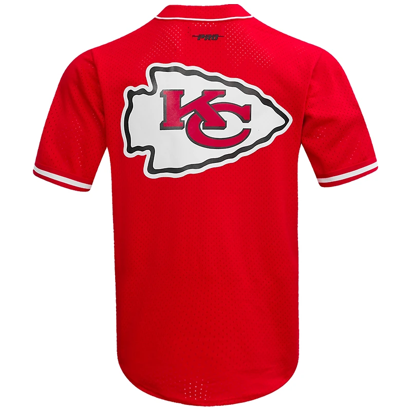 Men's Pro Standard Travis Kelce Red Kansas City Chiefs Mesh Button-Up Baseball Jersey