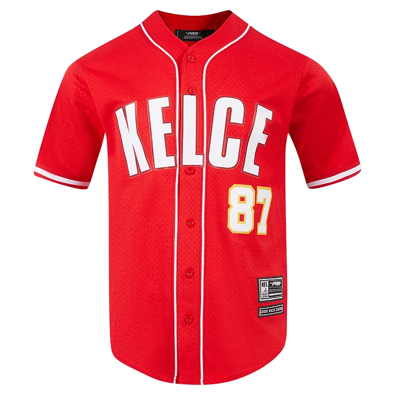 Men's Pro Standard Travis Kelce Red Kansas City Chiefs Mesh Button-Up Baseball Jersey