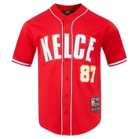 Men's Pro Standard Travis Kelce Red Kansas City Chiefs Mesh Button-Up Baseball Jersey