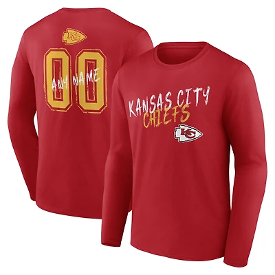 Men's Red Kansas City Chiefs Hustle Personalized Name & Number Long Sleeve T-Shirt