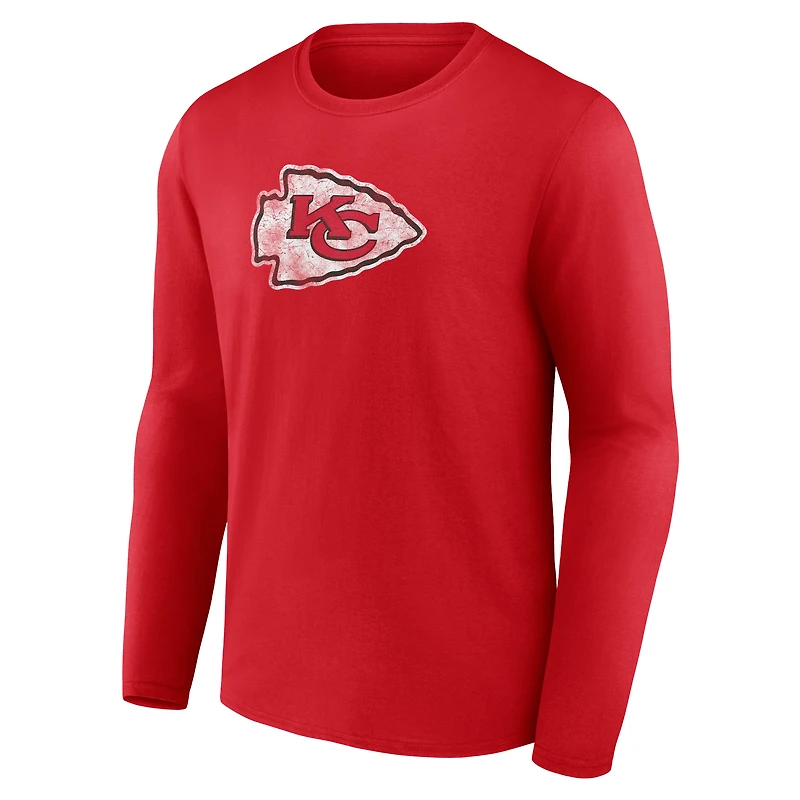 Men's  Red Kansas City Chiefs Throwback Logo Long Sleeve T-Shirt