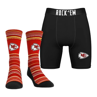 Pack combiné de chaussettes et caleçons boxeurs Rock Em Socks pour hommes Kansas City Chiefs