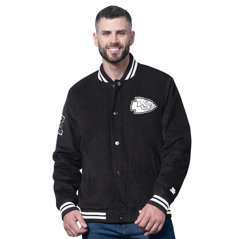 Veste universitaire noire en velours côtelé à boutons-pression pour homme des Kansas City Chiefs