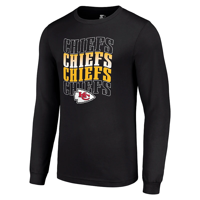 T-shirt à manches longues noir pour homme avec logo de l'équipe des Kansas City Chiefs