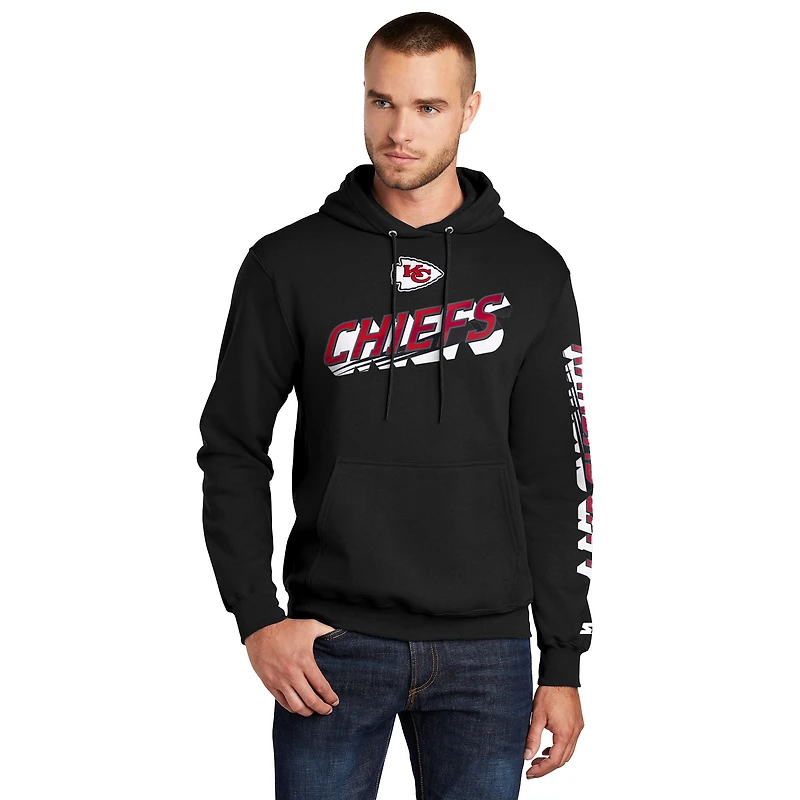 Men's Starter Black Kansas City Chiefs Wordmark Logo Pullover Hoodie