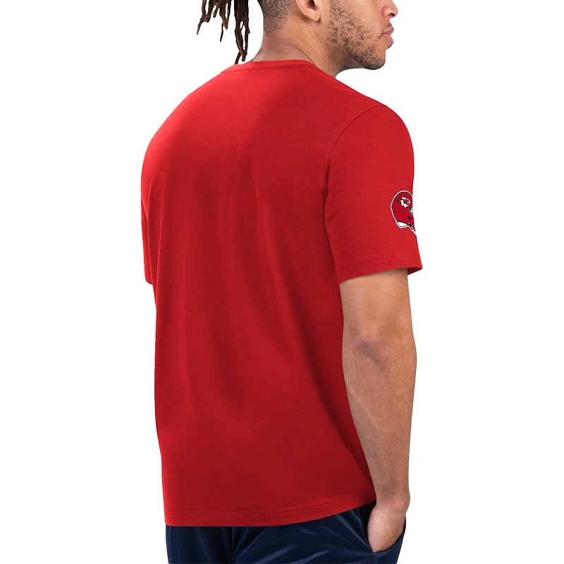 T-shirt de la ligne d'arrivée des Chiefs Kansas City Starter rouge/or pour hommes