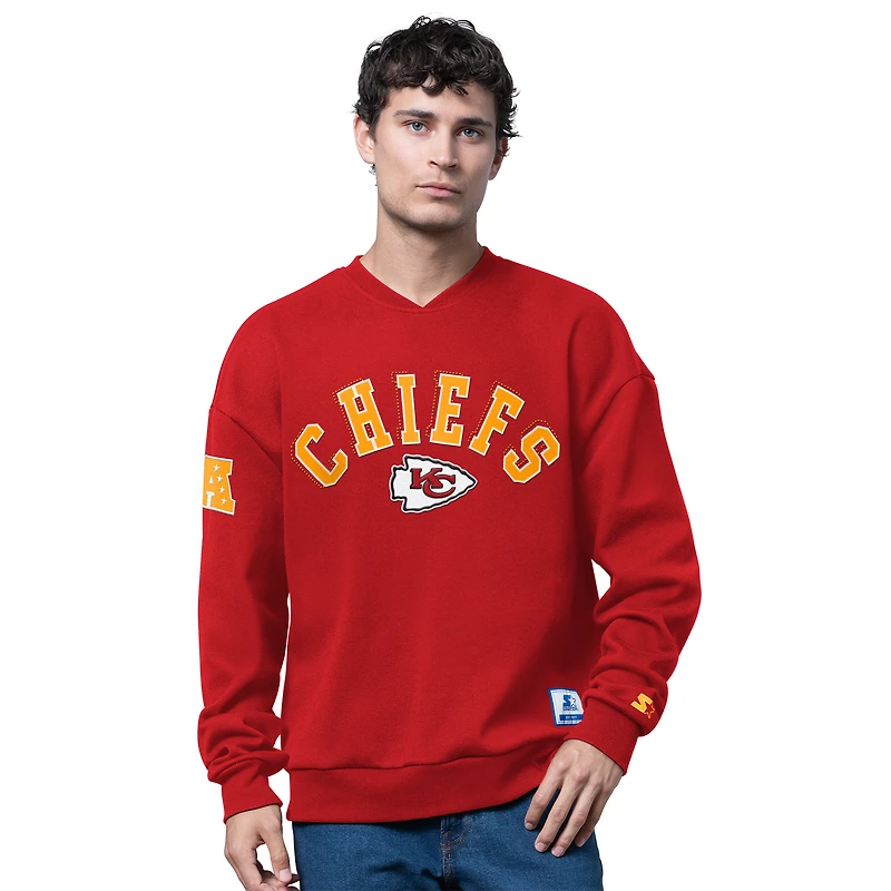 Men's Starter Red Kansas City Chiefs Blitz Fleece Crewneck Sweatshirt