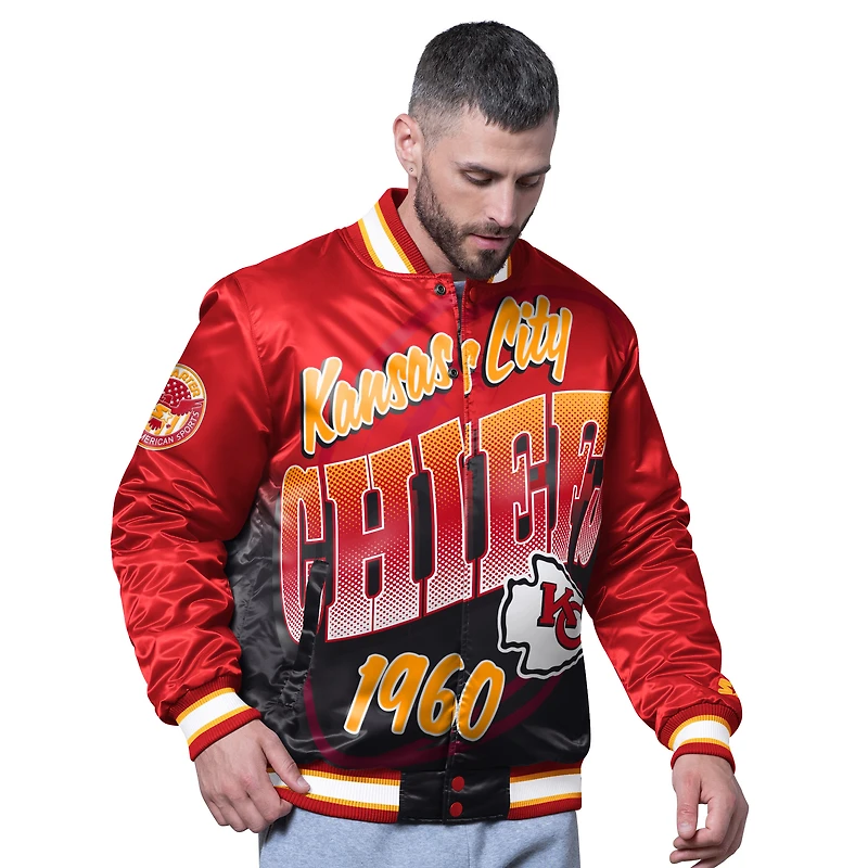 Veste rouge à boutons-pression pour homme des Kansas City Chiefs Pass Rush Varsity