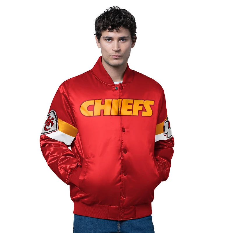 Veste universitaire en satin triple option rouge pour homme des Kansas City Chiefs