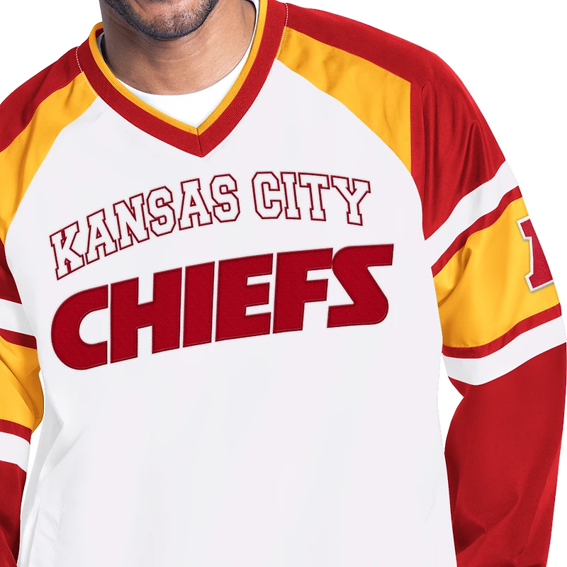 Men's Starter White Kansas City Chiefs Infield Play Raglan Pullover Jacket