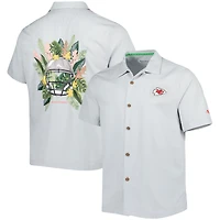 Men's Tommy Bahama Gray Kansas City Chiefs Coconut Point Frondly Fan Camp IslandZone Button-Up Shirt