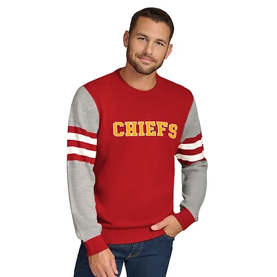 Men's Tommy Hilfiger Red/Heather Gray Kansas City Chiefs Acrylic Crewneck Pullover Sweater