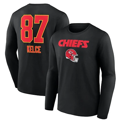 Men's Travis Kelce Kansas City Chiefs Team Wordmark Name & Number Long Sleeve T-Shirt